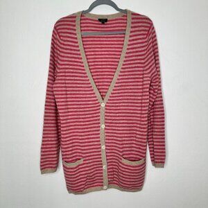 Talbots 100% Cashmere Cardigan Sweater Striped Long Sleeve V-Neck Size Large L